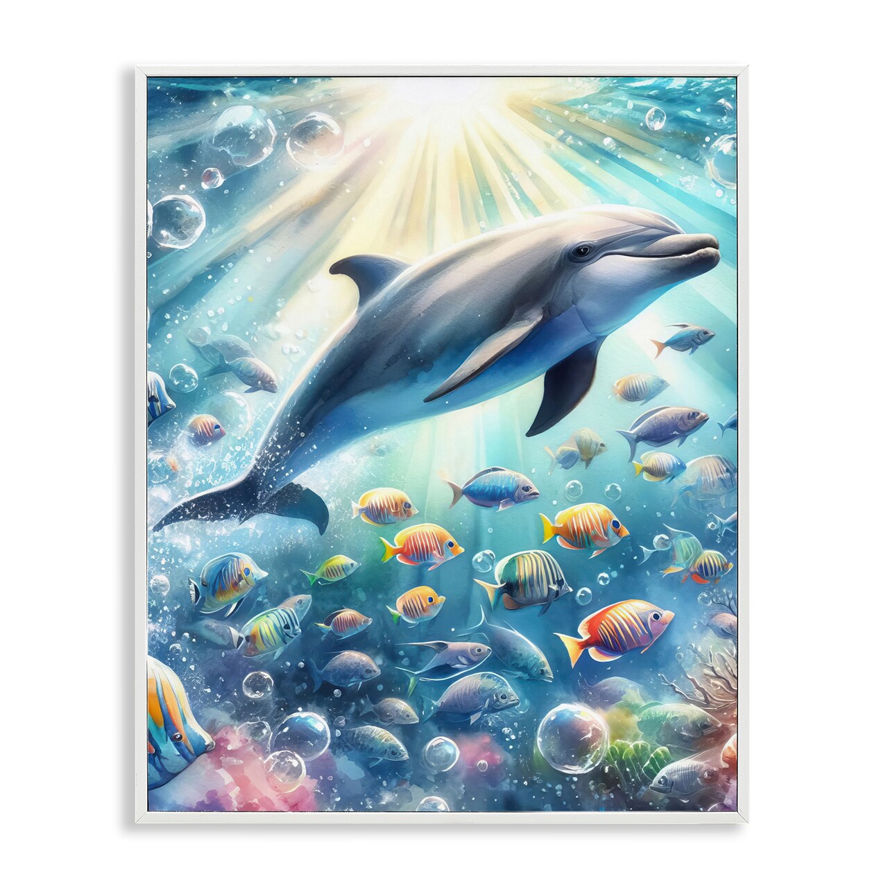 Stupell Industries Dolphin Among Sea Life Framed Giclee Wall Art Design by LSR Design Studio